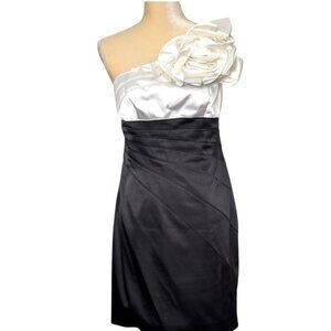 NEW Adrianna Papell Evening Satin Cocktail Dress Large Rosette Side Zip Lined 14